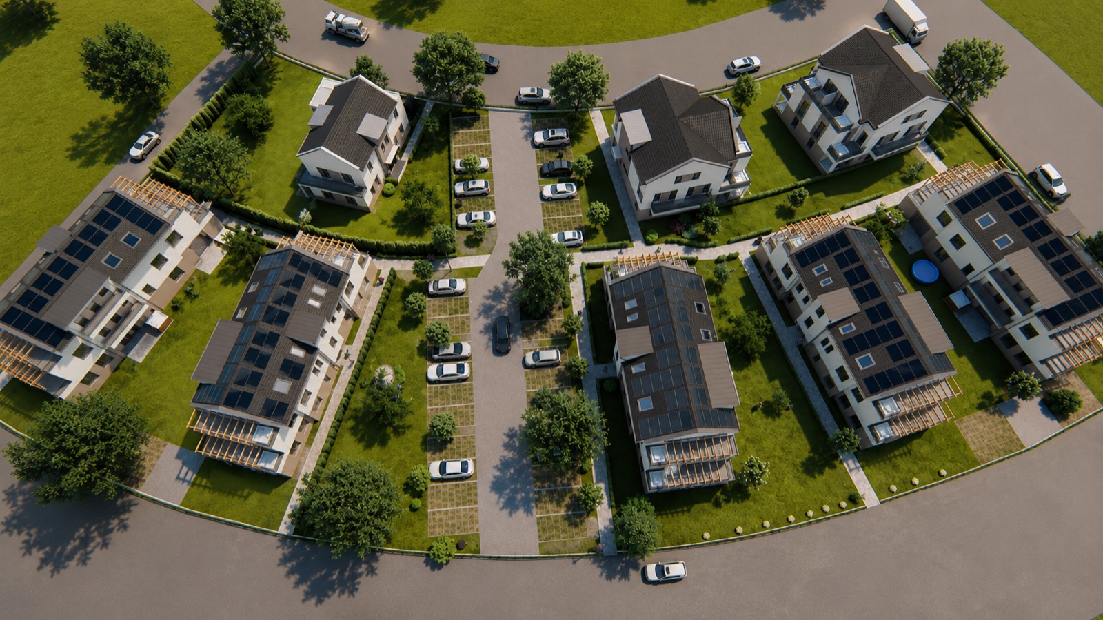 A lakópark felülről, látványterv